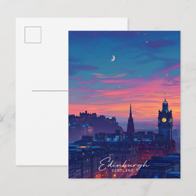Carte Postale Nuit à Edinburgh Scotland Travel (Devant / Derrière)