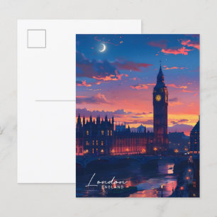 Carte Postale Nuit à Londres Angleterre Voyage