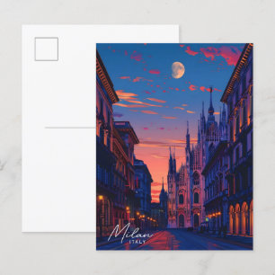 Carte Postale Nuit à Milan Italie Voyage
