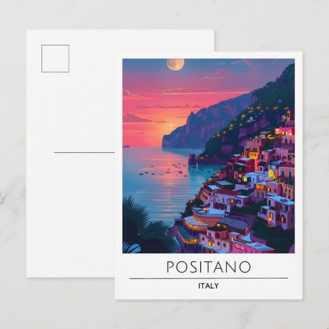 Carte Postale Nuit à Positano Italie Voyage (Devant / Derrière)