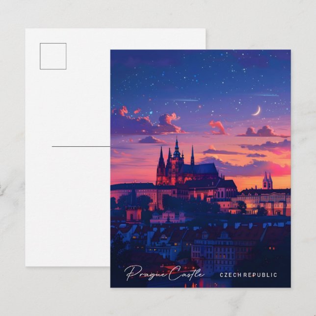 Carte Postale Nuit à Prague Castle République tchèque Voyage (Devant / Derrière)