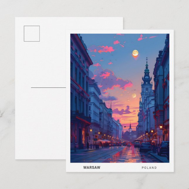 Carte Postale Nuit à Varsovie Pologne Voyage (Devant / Derrière)