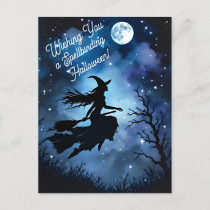 Carte Postale Nuit artistique silhouette sorcière d'Halloween