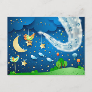 Carte Postale Nuit avec musique et oiseaux