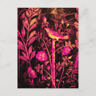 Carte Postale NUIT AVEC ROSES, Rose Fuchsia Noir Jaune