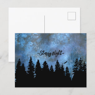 Carte Postale Nuit de la forêt de pins de texte personnalisé