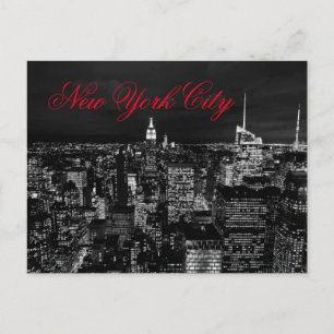 Carte Postale Nuit de New York noir et blanc rouge Script