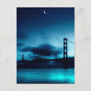 Carte Postale Nuit d'été magique avec croissant et pont