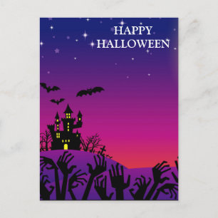 Carte Postale Nuit d'Halloween effrayante avec Chouette sorcière