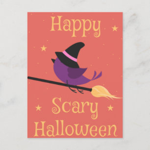 Carte Postale Nuit d'Halloween effrayante avec Chouette sorcière