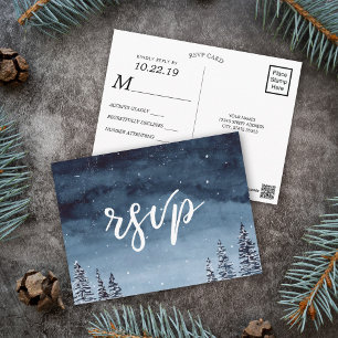 Carte Postale Nuit d'hiver neige Aquarelle Marine Bleu   RSVP