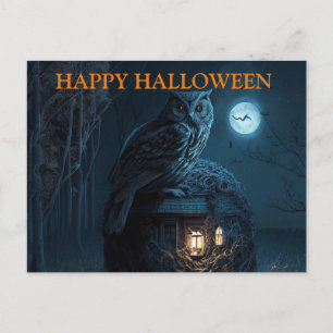 Carte Postale Nuit effrayante d'Halloween avec des hiboux