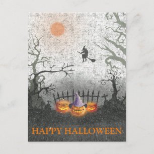 Carte Postale Nuit effrayante d'Halloween avec une citrouille so