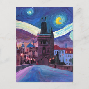Carte Postale Nuit étoile à Prague avec Carlsbridge