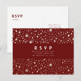 Carte Postale Nuit étoile Bourgogne Rouge et Or Mariage RSVP