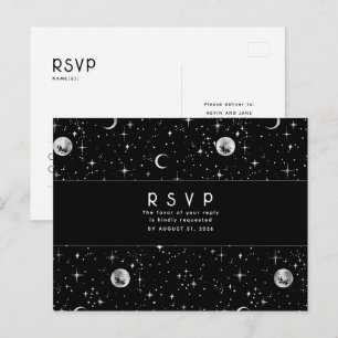 Carte Postale Nuit étoile Noir et Argent Mariage RSVP