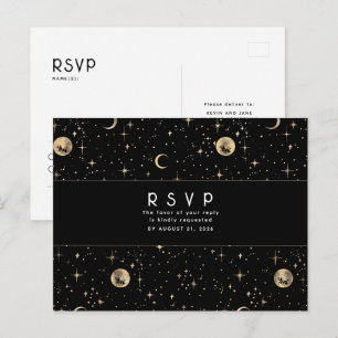 Carte Postale Nuit étoile Noir et Or Mariage RSVP