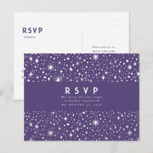Carte Postale Nuit étoile violet et mariage argenté RSVP