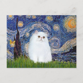 Carte Postale Nuit étoilée - chaton persan blanc