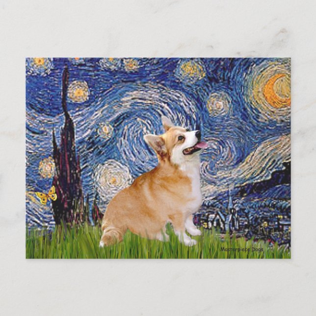 Carte Postale Nuit étoilée - Pembroke Welsh Corgi 7b (Devant)