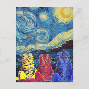 Carte Postale Nuit étoilée, Van Gogh, Parodie d'art des chats