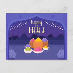 Carte Postale Nuit violet Holi, poudre de couleur