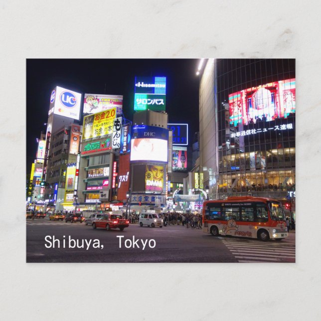 Carte Postale Nuitée de Shibuya City à Tokyo Japon (Devant)