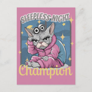 Carte Postale Nuits Blanches Insomnie Chat Sphynx Maman 