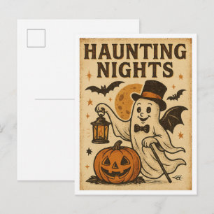 Carte Postale Nuits hantées d'Halloween vintage