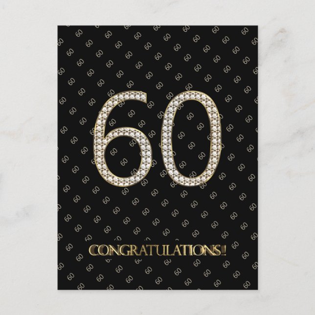 Carte Postale Numéro 60 Black Gold 60th Birthday Diamond Mariage (Devant)
