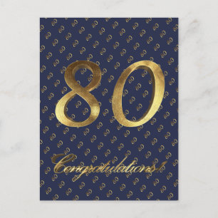 Carte Postale Numéro 80 80e Anniversaire Bleu Or