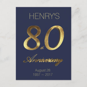 Carte Postale Numéro 80 80th Birthday Anniversary Blue Gold