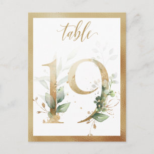 Carte Postale Numéro de la table d'or du feuillage vert, tableau
