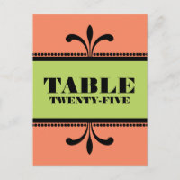 Carte postale Numéro de table Art déco orange/vert