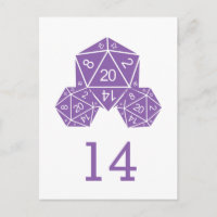 Carte postale Numéro de table de dés D20 violet