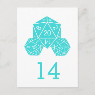 Carte postale Numéro de table des dés Aqua D20