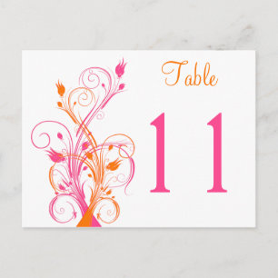 Carte postale Numéro de table Florale rose orange