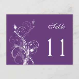 Carte postale Numéro de table florale violet et bl
