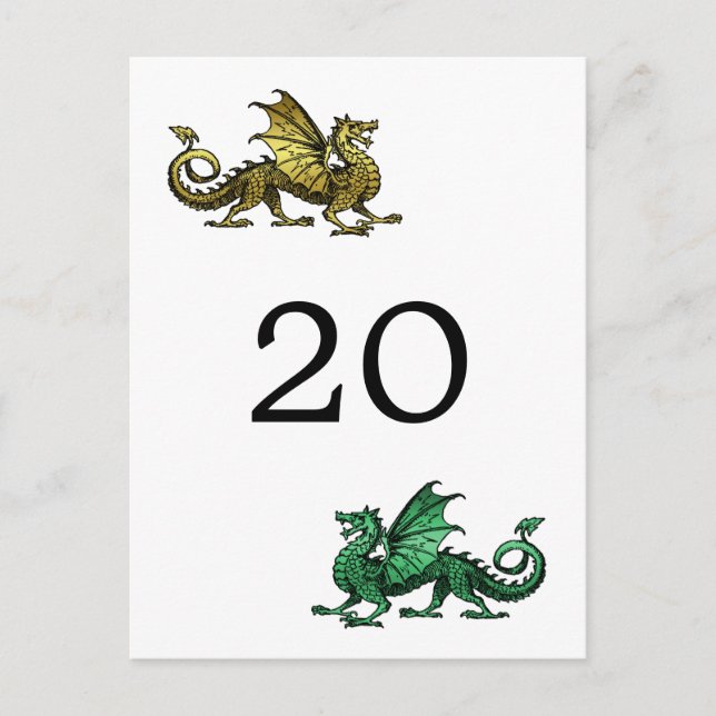 Carte postale Numéro de table Gold Green Dragon (Devant)
