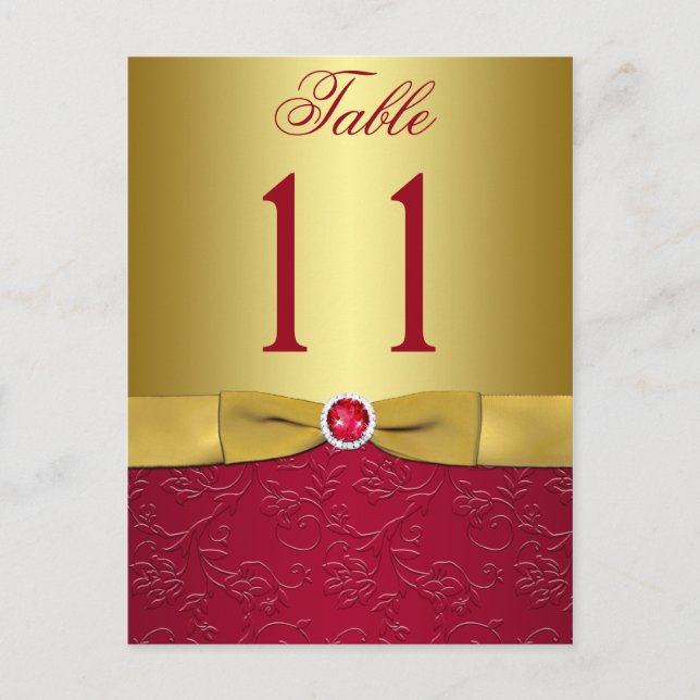 Carte postale Numéro de tableau Floral Rouge et Or (Devant)