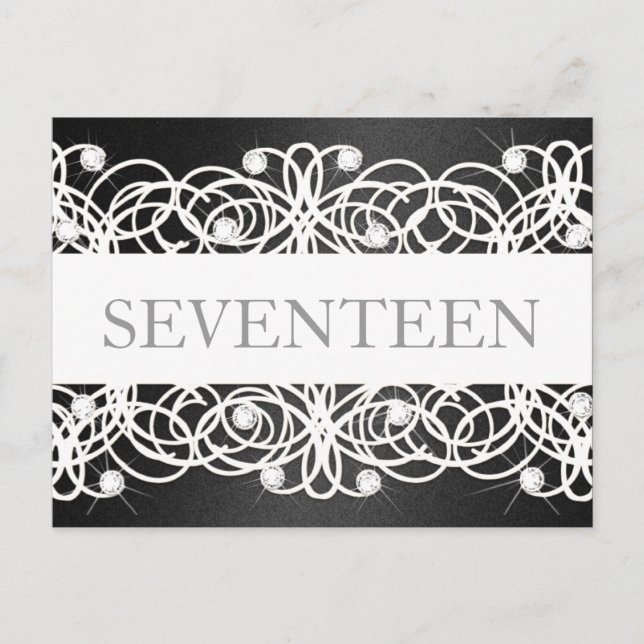 Carte Postale Numéro de tableau Shimmer noir et cristaux (Devant)