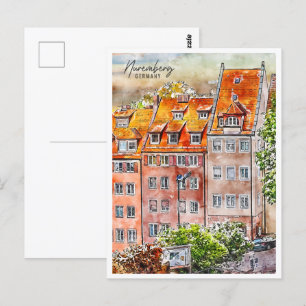 Carte Postale Nuremberg Allemagne Lieu de voyage Aquarelle