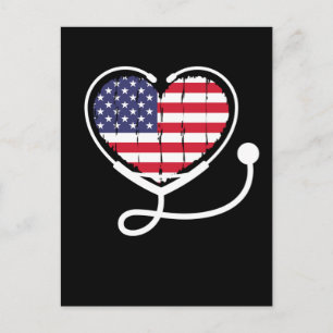 Carte Postale Nurse American Flag Stéthoscope Women 4th July