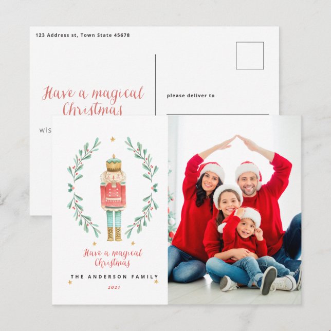 Carte Postale Nutcracker aquarelle botanique 1 photo Noël (Devant / Derrière)