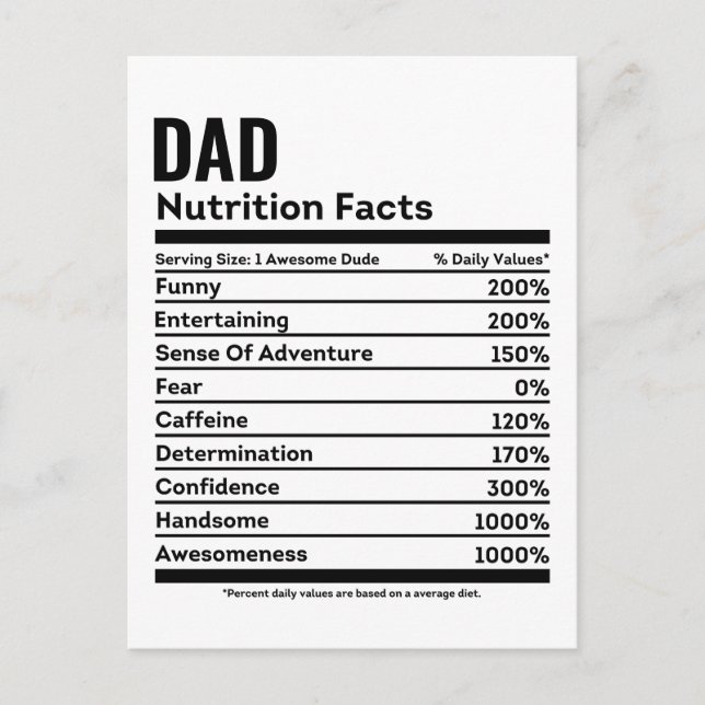 Carte Postale Nutrition Facts Funny Papa Nom personnalisé (Devant)