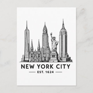 Carte Postale NYC Skyline Illustration with Statue of Liberty