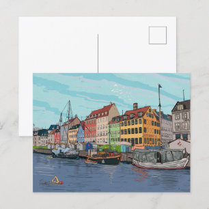 Carte Postale Nyhavn Copenhagen Danemark Illustration lunaire
