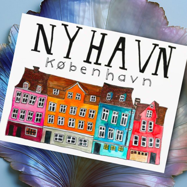 Carte Postale NYHAVN Kobenhavn Watercolor Art Travel (Sweet watercolor buildings to celebrate Denmark's Nyhavn area. Add your own text to this postcard)