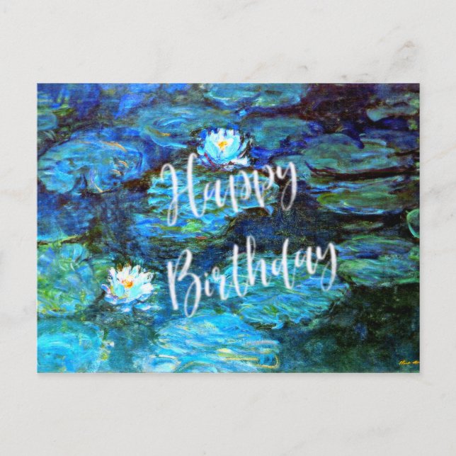 Carte Postale Nymphes d'eau (bleu), voeux d'anniversaire (Devant)