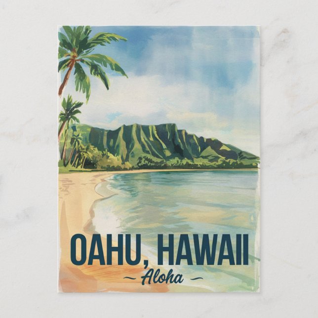 Carte Postale Oahu Hawaii Aquarelle Peinture Voyage (Devant)
